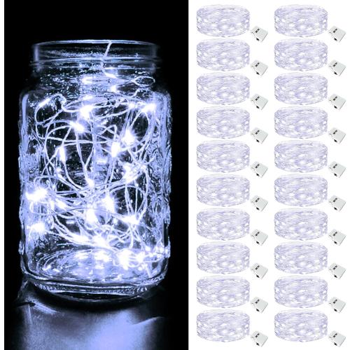 btfarm 20 Pack Fairy Lights Battery Operated, 3 Modes 7ft 20 Led Twinkle Lights, Mini Bulk String Lights Waterproof Silver Wire for Mason Jars Christmas Wedding Vases Centerpiece Decor, Cool White