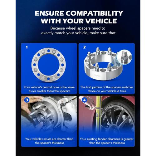 Orion Motor Tech 8x6.5 Wheel Spacers, 2 Inch Wheel Adapters with Studs Compatible with 1994-2011 Dodge Ram 2500 3500 1988-1998 Ford F250 F350, 8x165.1 Wheel Spacer Kit with 130 mm Hub Bore, Set of 4