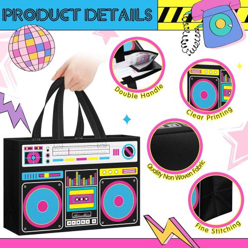 24 Pcs 80s90s Retro Radio Bags Party Favors, Black