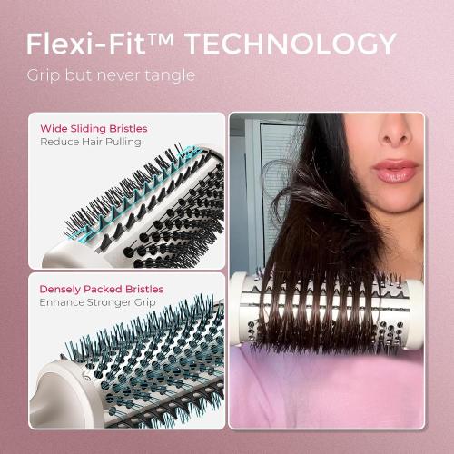 TYMO 2.0 Thermal Brush Curling Brush - STYLUX 1.7 Blowout Volumizer with Flexi-Fit for Hair Straightening, Heated Round Styler Tool, Hair Straightener and Curler 2 in 1, Dual Voltage & Light, Gold