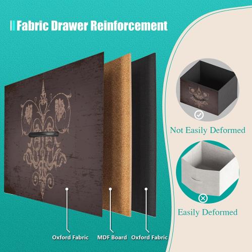 VASICAR Pattern Dresser with LED Lights and Power Outlets, Dresser TV Stand with 8 Drawers for 55 TV, Fabric Chest of Drawers for Bedroom, Living Room, Entryway