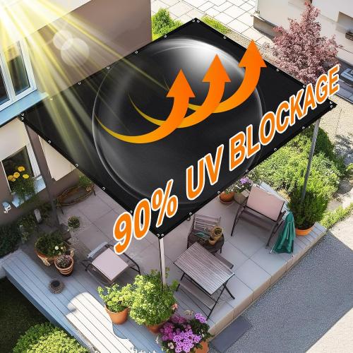 Black Artpuch 90% Sun Shade Cloth, Shade Cover Canopy with Grommets, Sun Screen Fabric Tarp for Patio, Outdoor, Garden, Backyard, Black
