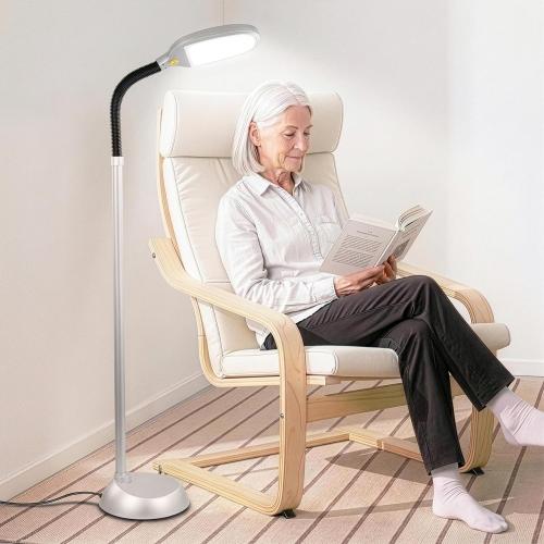 Brightech Litespan Titanium Silver LED Floor Reading Lamp, Energy Efficient, Adjustable Standing, 850-950 Lumens, 12W, 3-Year Warranty