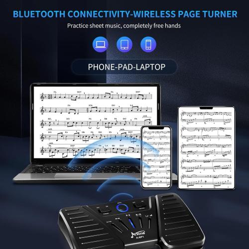 AITONE Wireless Page Turner Bluetooth Foot Pedal Music Page Turner for iPad Tablets Android ios Phones Piano Keyboard Compatible with Various Music App (A-SP1)