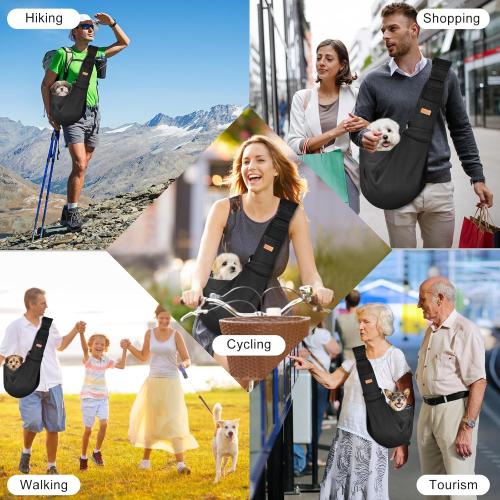 CUBY Dog and Cat Sling Carrier, Hand-Free Dog Carrier Slings with Adjustable Straps Pocker, Puppy Slings Carrier for Small Dogs Cats Outdoor Travel Bag(Black, M-Adjustable Strap)