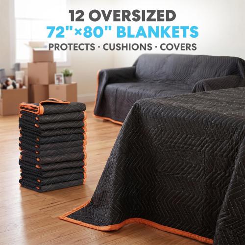 SIMPLI-MAGIC 79523 Heavy Duty Padded Moving Blankets, Black/Orange, 72” x 80”, 12 Pack