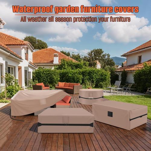 Rectangular Patio Table Cover, Waterproof, Khaki | Kovshuiwe Garden Furniture Covers for Shade and Rain Protection Fits Outdoor Dining Table and Chairs Furniture