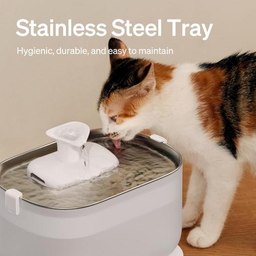 PETLIBRO Cat Water Fountain, Cat Fountain Indoor Stainless Steel Tray, 2.5L/84oz Wireless Pump Pet Water Fountain, Cat Water Dispenser with Two Flow Modes, Pet Fountain for Drinking Easy Clean