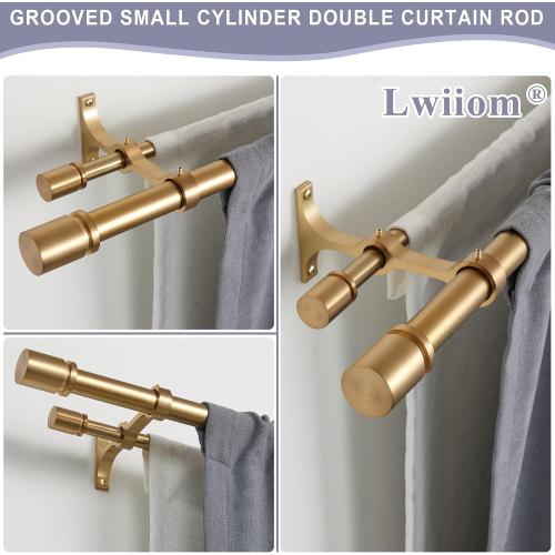 Double Curtain Rod 36 to 72 Inch,1 Inch Heavy Duty Curtain Rods for Windows with Solid Aluminum Cylindrical Finials and Bracket,1’’ Front and 5/8’’ Back Telescoping Double Drapery Rod,Warm Gold