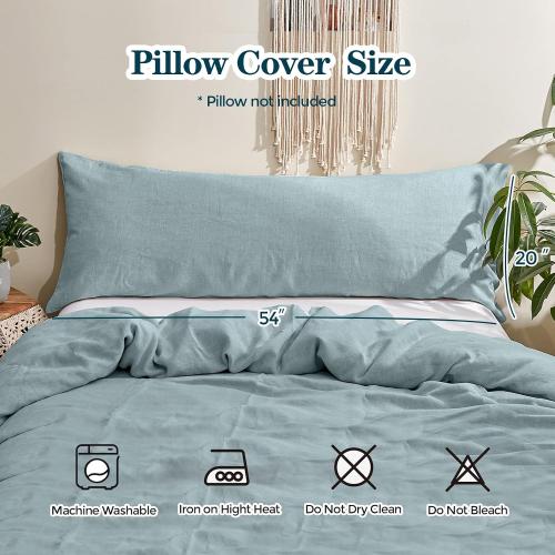 Simple&Opulence Body Pillow Cover 20 x 54,100% Pure Linen, Ultra Soft and Breathable, Body Pillowcase with Envelope Closure for Adults(Dusty Blue)