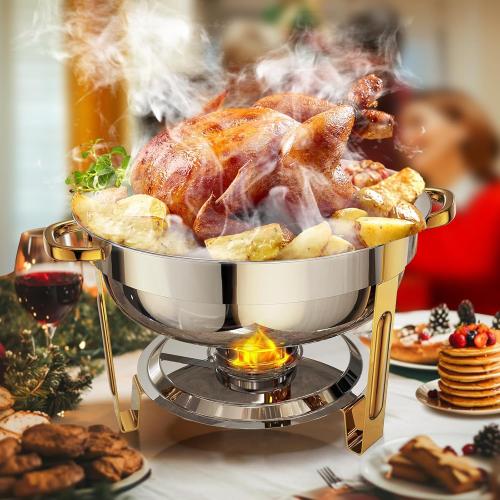 Set of 4 Color Silver Chafing Dishes for Buffet 4 Pack, 6QT Round Chafing Dish Buffet Set Stainless Steel Buffet Food Warmers Sets for Catering Events Parties Dinners with Complete Set,Gold and Silver