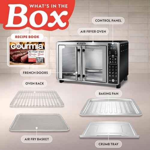 Gourmia Air Fryer French Door Toaster Oven - 6-Slice Capacity, LED Display with 19 Cooking Presets, Stainless Steel‼️needs heavy cleaning‼️