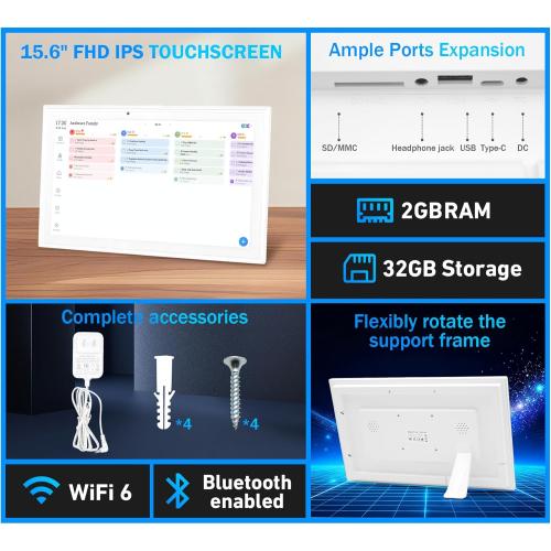Digital calendar, 15.6 Inch Wifi Digital Calendar Chore Chart, 1920 * 1080P Full HD Touch screen Display for Family Meal Planner,Schedules, Photos, and Family Organization (15.6 inch)