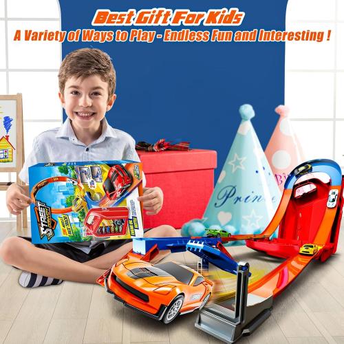 Race Track Toy Car Set with 2 Race Cars,2 in 1 Car Tracks Style with Storage Box,Changeable Tracks Toys Birthday Gifts for Kids 3 4 5 6 7 8 Year Old Boys Girls (Red)