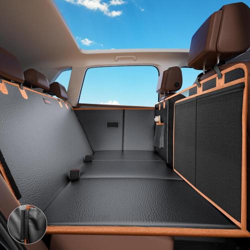 FURTIME Dog Car Seat Cover for Back Seat, Upgraded PU Leather Back Seat Extender with Hard Bottom Holds 400LBS, Waterproof Anti-Scratch, Large Space Back Seat Cover for Car, SUV, Small Truck