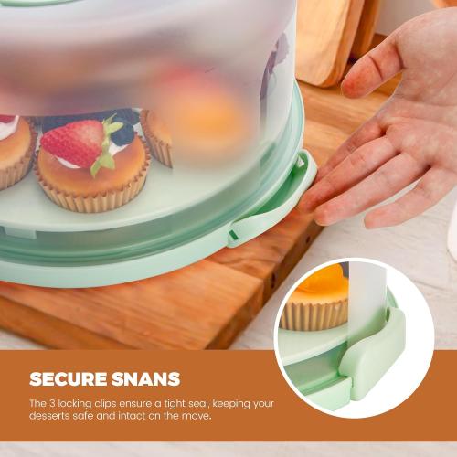 Green Cake Containers with Lids Round Plastic Cupcake Holders 4-in-1 Multipurpose Cake Carrier Holder for 11 Inch Cake Pies Cupcake Eggs Fruit or Snack Transport