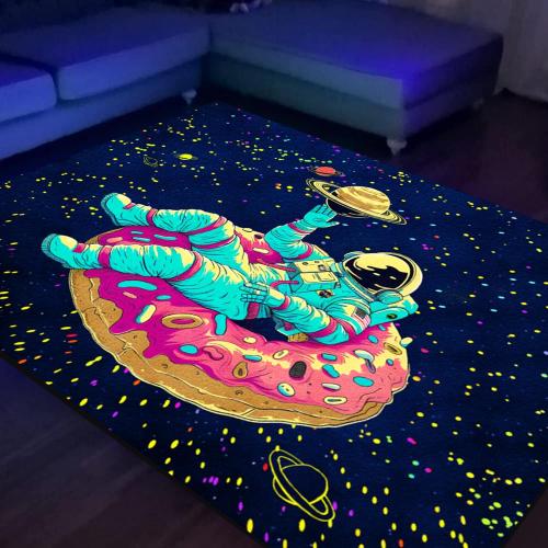Astronaut Area Rug Black Light, Large UV Reactive Glow in The Dark Space Rug, Non-Slip Fluorescent Rug for Bedroom Living Room Home Decor 70×47×0.39