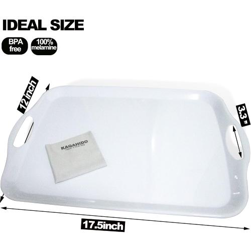 KAQAHIDO Large Melamine Serving Trays for Eating, 17.5’’ x 12’’ Serve Platter for Appetizer, Charcuterie, Food, Snack, Cupcakes, Dessert, BPA-Free, Dishwasher Safe Tray, Set of 2, White