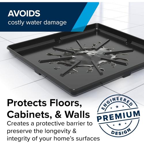 Camco Low Profile Washing Machine Drain Pan with PVC Fitting, 30.5-Inch x 34.5-Inch, Graphite - Protects Your Floors from Washing Machine Leaks - Easy to Use - Graphite - 20784