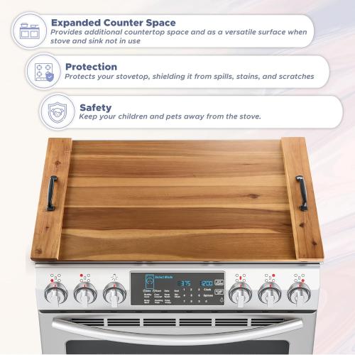 BLUEWEST Noodle Board Stove Cover, Acacia Wood Stove Top Board for Gas Burners and Electric Stove, Extra Thick Wooden RV Stovetop/Sink Cover - Tray for Kitchen Counter Space