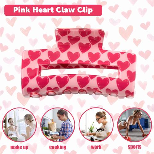 AEGYPIUS Red Claw Clip, 3.14 x 1.65 Inches Red Heart Valentines Hair Clips Hair Claw Heart Hair Clip Hearts Valentines Day Hair Clips Hair Accessories for Women