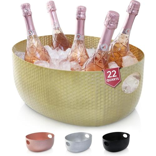 Gusto Nostro Large Beverage Tub for Parties - Metal Tub for Wine Bottles,Champagne,Beers - High Capacity Ice Bucket for Drinks - Extra Large Ice Buckets for Parties (22 qt) Outdoor Party Drink Bucket