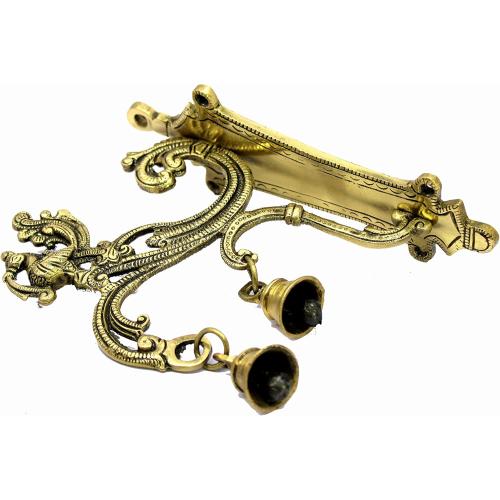 eSplanade Brass Wall Bracket Wall Hanger for Hanging Diya Lamp | Wall Decor | Peacock with Bells - 8.5 Inches