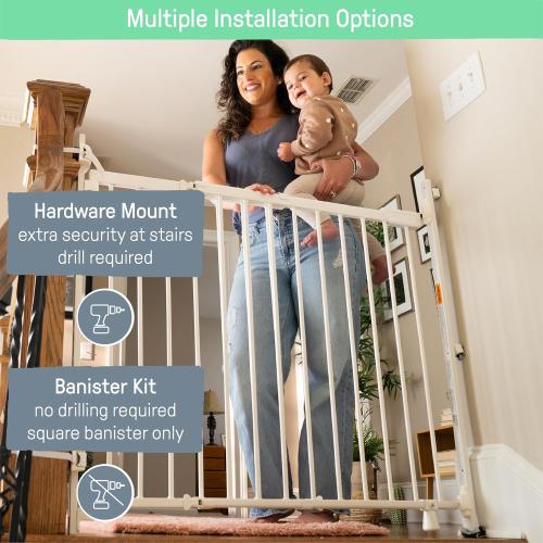 Ingenuity The Stairway  46W Series, 32-48 Wide, 32.5 Tall, Baby Gate for Stairs, Dog Gate Indoor with Door for Banister to Banister Installation - White Metal