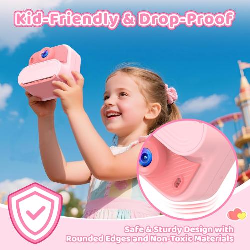 Kids Camera Instant Print: 1080P HD Digital Camera for Kids - Girls for Age 3-12 - Toddler Cameras Toys Gift for 4 5 6 7 8 9 10 11 Years Old - Cool Presents Ideals for Birthday Pink