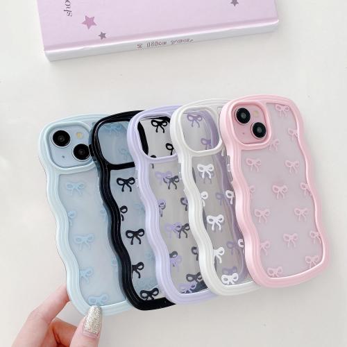 QLTYPRI Bow Case for iPhone 17e / iPhone 16e, Clear Cute Ribbon Bow Phone Case Curly Wavy Aesthetic Phone Case, Slim Soft Transparent Shockproof Protective Cover for Women Girls - Pink