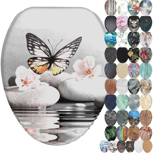 SANILO Wooden Toilet Seat with Soft Close [ELONGATED] - Decorative, Quiet & Slow Close Molded Wood Seat - With Strong Bumpers & Hinges - Adjustable Fit - Vanesa