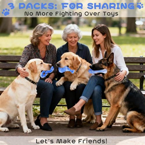 WinTour Dog Toys for Aggressive Chewers 3 Pack, Tough Dog Chew Toys for Aggressive Chewers, Indestructible Dog Toy to Keep Them Busy for Small, Medium and Large Breeds, Bacon Flavor, Blue