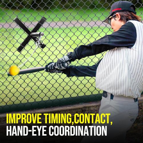 Portable Baseball Swing Trainer with The Tethered Ball,Premium Hitting/Batting Trainer System for Baseball and Softball,Easy Setup On Fence Hitting Trainer,Swing Trainer with Auto Reset