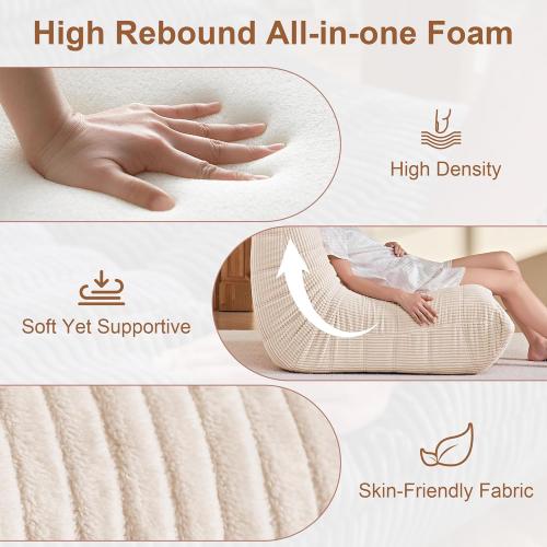 Bean Bag Chair for Adults - Large Bean Bag Chairs with Lumbar Pillow, Oversized Corduroy Memory Foam Boneless Chair with High-Rebound, Lazy Floor Sofa for Reading Gaming Living Room Bedroom, Beige