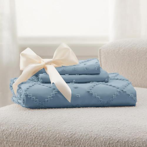 Bedsure Mineral Blue Boho Duvet Cover King, Soft Vintage Embroidery