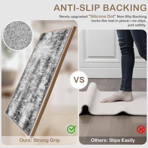 Tritard Upgrade Non Slip Kitchen Rugs Sets of 3 Washable Kitchen Mats for Floor Abstract Kitchen Runner Rug Ultra Soft Floor Mat Set Kitchen Carpet Rugs for Hallway, Laundry, Entryway, Office, Grey