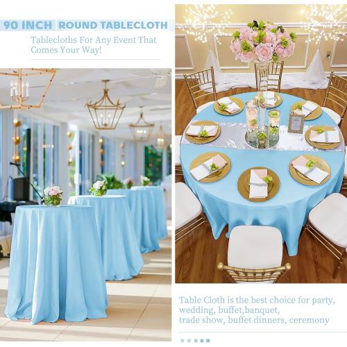 Light Blue Round Polyester Tablecloths