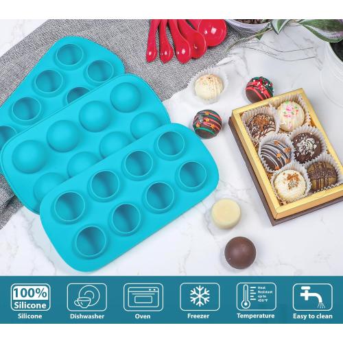 Webake Sphere Ball Chocolate Molds Platinum Silicone, 3 Pack 8-Cavity Round Baking Molds for Halloween Eyeball, Jelly, Cake Pop, Truffle, Mousse, Ice Cube & Pastry Making, Includes Free Filling Scoop