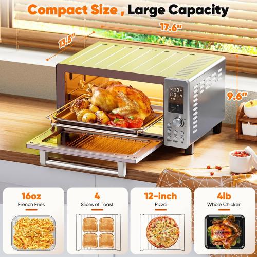 Nuwave Bravo Pro Convection Air Fryer Toaster Oven Combo, 2025 New and Improved, 10-in-1, 50°-450°F Temp Controls, Quick & Even Crisp Technology, 21Qt Capacity, Stainless Steel, PFAS Free