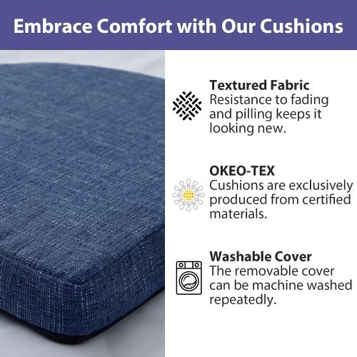 IPYNBAP Chair Cushions for Dining Chairs, Kitchen Chair Cushions, 16'' x 16'' x 2'', Non Slip Indoor Seat Cushions, Chair Pads for Dining Chairs with Ties & Removable Cover, Set of 6, Navy