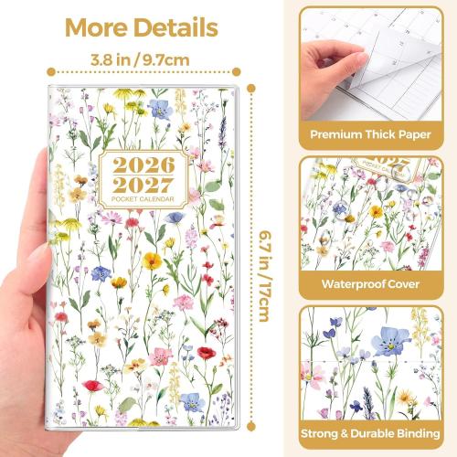SKYDUE Pocket Calendar 2026-2027, Pocket Monthly Planner Jan 2026 - Dec 2027 for Purse, 6.7 X 3.7 24-Month Small Planner, Academic Year Calendar, Compact Design with Plastic Sleeve