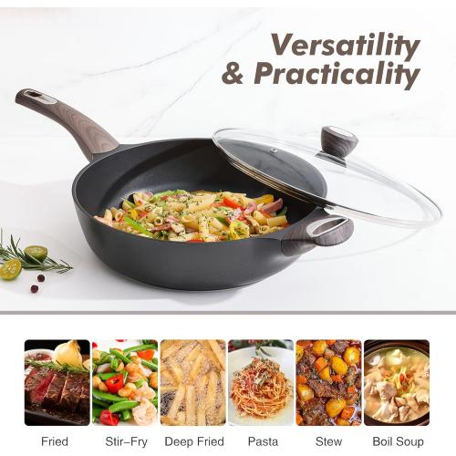 SENSARTE Nonstick Frying Pan Skillet with Lid, 10.5 Inch Deep Frying Pan, 3.8 Qt Non Stick Saute Pan with Cover, Induction Pan, Healthy Non Toxic Cooking Pan with Helper Handle, PFOA PFOS Free