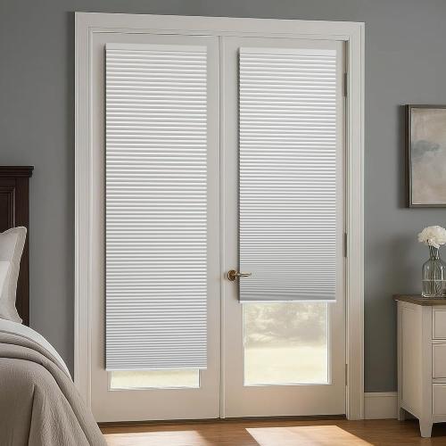 LazBlinds Cordless Cellular Shades for French Doors, No Drill French Door Blinds for Privacy, Blackout Light Blocking Honeycomb Shades for Sliding Doors Front Door Patio, 1 Pack, 26 W x 78 H, White