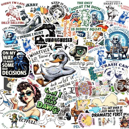 200 Pcs Holographic Funny Meme Stickers for Adults, Waterproof Vinyl Sarcastic Animal Decals with Raccoon, Frog, Possum & Skeleton Humor for Water Bottles, Laptop, Skateboard & Journal