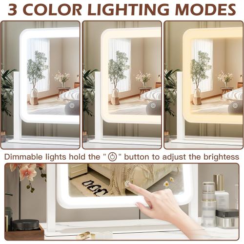 FENNIO Vanity Mirror with Lights 14×12 Makeup Mirror with Lights,Lighted Vanity Mirror Tabletop,Smart Touch with 3-Color Lighting,Dimmable,for Vanity Desk Tabletop