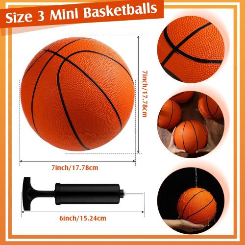 12 Pcs Mini Rubber Basketballs with Air Pump Set 7 Inch Mini Hoop Basketball Small Junior Size 3 Balls for Beginner Arcade Games Indoor Outdoor Pool Favors