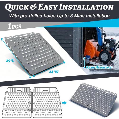 Heavy-Duty shed ramp 1500LB Galvanized Steel Perforated Plate ramp with Anti-Slip Design, Suitable for lawnmowers, All-Terrain Vehicles,and Garage Door Sills. (Silver, 1PC (29 L x 24 W))