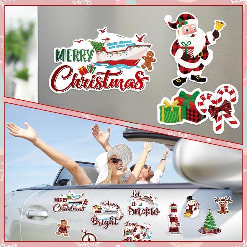 Capoda 16 Pcs Christmas Cruise Door Magnets Merry Christmas Magnets Decorations Winter Holidays Magnetic Stickers for Car Ship Xmas Holiday Refrigerator Metal Door Garage Car Decor(Buffalo Plaid)