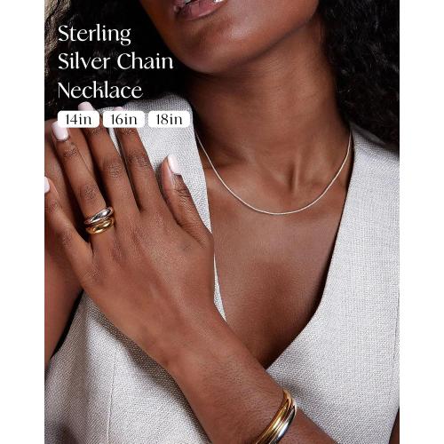 FUNEIA 925 Sterling Silver Necklace for Women Trendy Dainty Real Silver Chain Necklace Simple Thin Box Chain Beaded Chain Snake Chain Herringbone Necklaces Jewelry 14/16/18 Inch