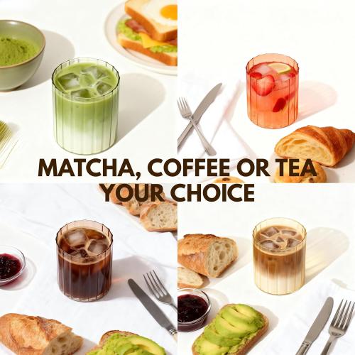 Fluted Water Glasses Set - Cute Iced Coffee Cups - Fine Lightweight Borosilicate Glasses - for Water, Sparkling Summer Drinks (14 fl oz)